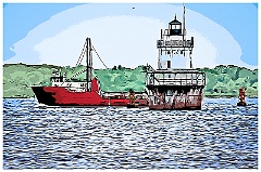 Butler Flats Light Guiding Ship into Harbor - Digital Painting